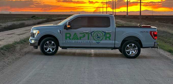 Raptor Pest Solutions branded truck at sunset in Phoenix Valley