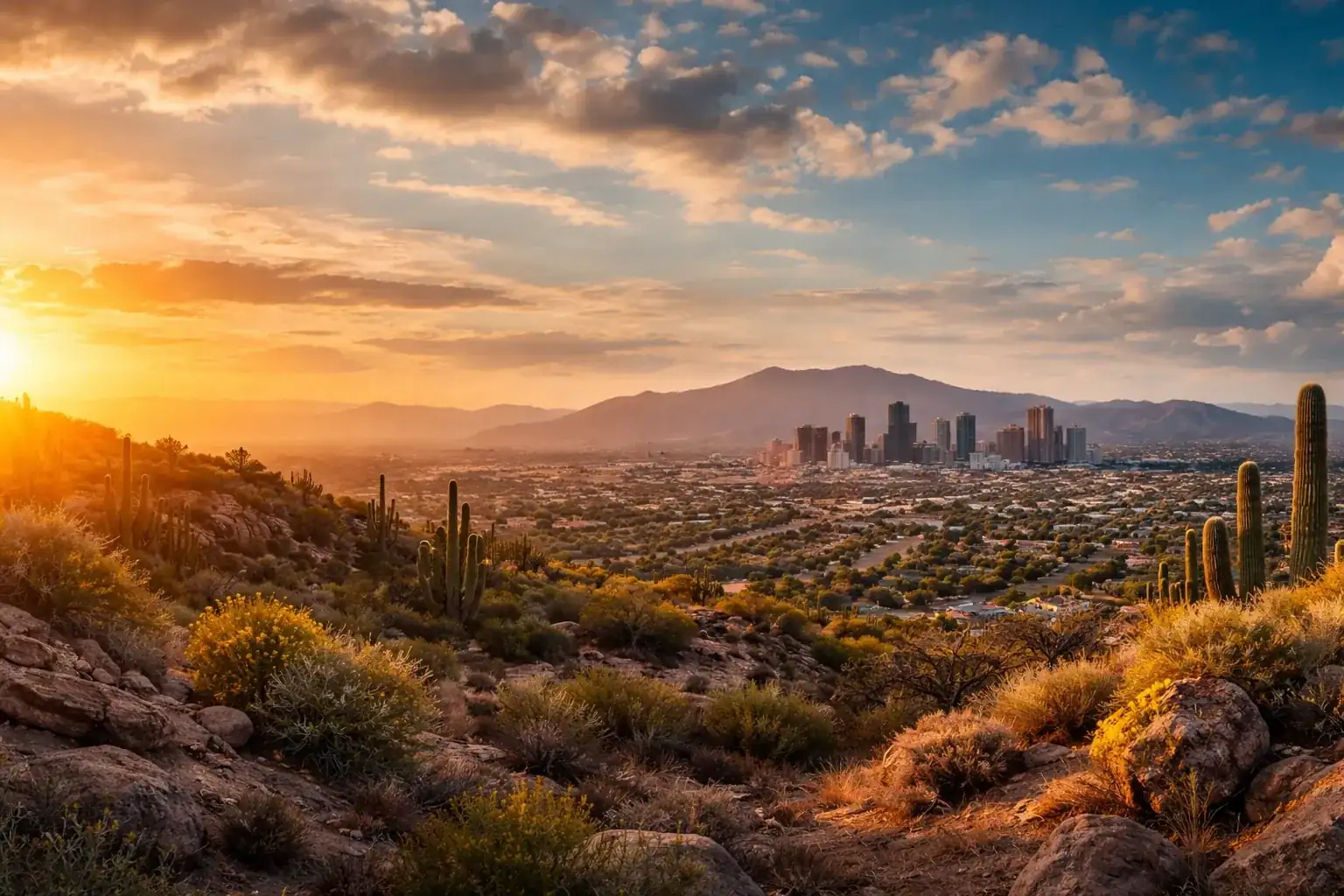 Phoenix Valley skyline at sunset