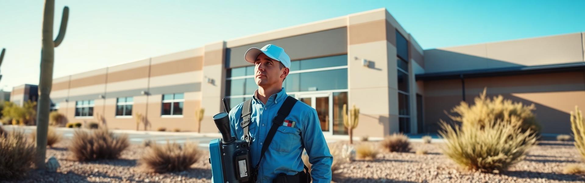 Commercial pest control technician at an Arizona business facility